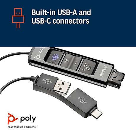 Poly - DA85M USB-A/USB-C Digital Adapter (Plantronics) - Works with Poly Call Center Quick Disconnect (QD) Headsets - Acoustic Hearing Protection - Hold & Call Answer Buttons - Optimized for Teams