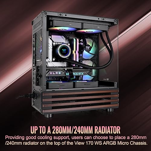 Thermaltake View 170 WS ARGB; Micro Chassis; Bottom Wood Trim; 3x120mm ARGB Lite Fans Included; 340mm GPU Clearance; 160mm Air Cooler Max Height; mATX/mITX; Black; CA-1Z4-00M1WN-WS