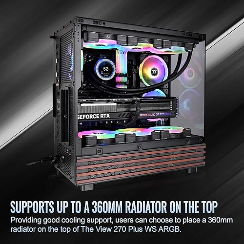 Thermaltake View 270 Plus WS ARGB; Mid Tower; 3x120mm Lite Fans Included; 360mm Radiator Support; 420mm GPU Clearance;Bottom Wood Trim; E-ATX/ATX/mATX/mITX; 220mm PSU Clearance;Black; CA-1Y7-00M1WN-WS