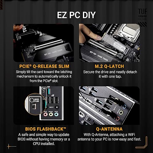 TUF Gaming X870E-PLUS WIFI7 AMD X870E ATX Motherboard with 16+2+1 80A Power Stages, DDR5 Support with AEMP, PCIe 5.0 x16 with PCIe Slot Q-Release Slim, Four M.2 Slots, WiFi 7 with ASUS WiFi Q-Antenna TUF X870E-PLUS|M.2 x4|WIFI 7