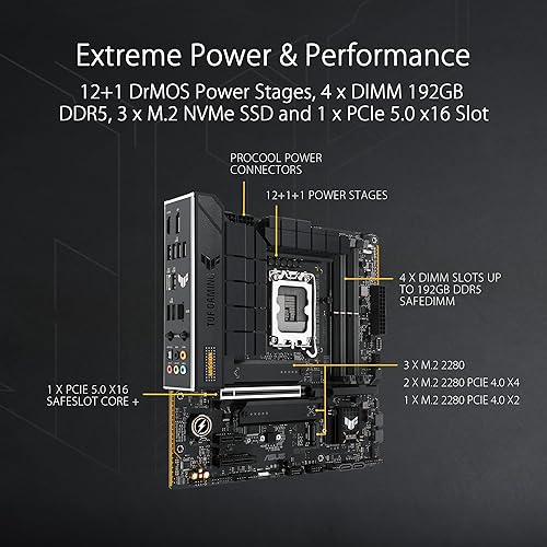 TUF Gaming B760M-PLUS WiFi II Intel B760 LGA 1700 mATX Motherboard (PCIe 5.0,4.0 M.2 Slots,DDR5,WiFi6E,Q-Antenna,2.5Gb Ethernet,DisplayPort,HDMI, SATA 6Gbps,USB 20Gbps) Support, Aura Sync