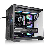 Thermaltake View 380 WS ARGB; Mid Tower Chassis; Side Wood Trim; 4x120mm ARGB Lite Fans Included; 415mm GPU Clearance; Dual Chamber; ATX/mATX/mITX; Hidden Connector Support; Black; CA-1Z2-00M1WN-WS