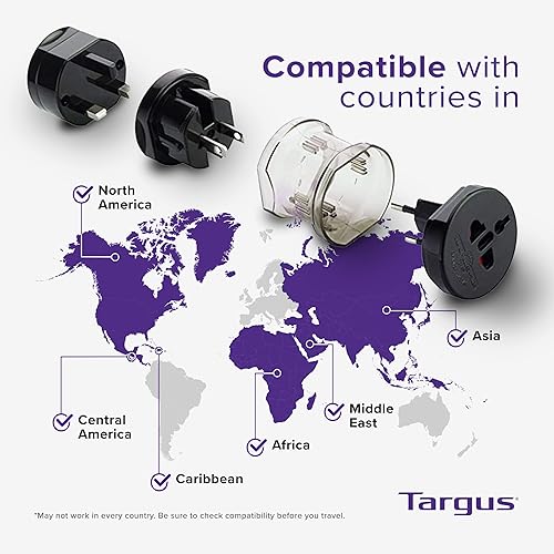 Targus Universal Travel Adapter, International Plug Adapter, Travel Worldwide Power Adapters for Europe, UK, Asia, Africa, LAC, MENA, & USA, Travel Plug Adapter and Voltage Converter (APK01US1)