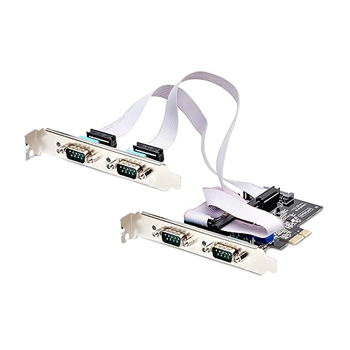 StarTech.com 4-Port Serial PCIe Card, Quad-Port PCI Express to RS232/RS422/RS485 DB9 Serial Card, Standard/Low-Profile Brackets, 16C1050 UART, ESD Protection, Windows/Linux (PS74ADF-SERIAL-CARD)