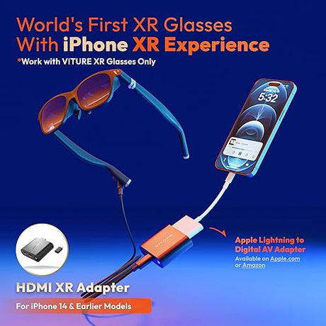 VITURE HDMI XR Adapter for iPhone 14 & Earlier Models, Enabling MultiScreen/Enhanced 3DoF/VR Videos, 2.8 Hours Battery Life, Charge While Playing, Direct Play on PS/Xbx/Gaming Consoles