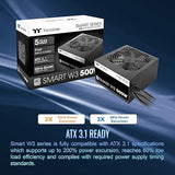 Smart W3 Series 80Plus Certified 500W Power Supply; ATX v3.1 Spec; 120mm FDB Fan; 5 Year Warranty; PS-SPW-0500NNFAWU-1