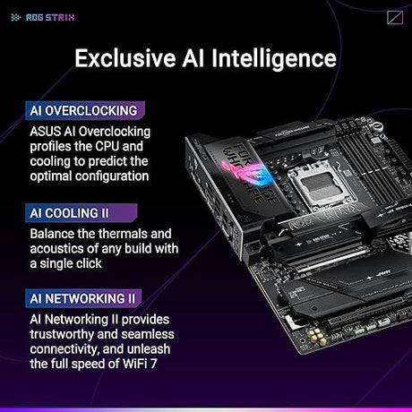 ASUS ROG Strix X870E-E Gaming WiFi AMD AM5 X870 ATX Motherboard 18+2+2 Power Stages, Dynamic OC Switcher, Core Flex, DDR5 AEMP, WiFi 7, 5X M.2, PCIe® 5.0, Q-Release Slim, USB4®, AI OCing & Networking ROG X870E-E|WIFI 7