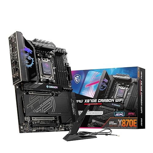 MSI MPG X870E Carbon WiFi Gaming Motherboard (AMD Ryzen 9000/8000/7000 Series Processors, AM5, DDR5, PCIe 5.0, SATA 6Gb/s, M.2, USB 3.2 Gen 2, Wi-Fi 6E, Bluetooth 5.3, LAN 2.5Gbps, HDMI/DP, ATX)