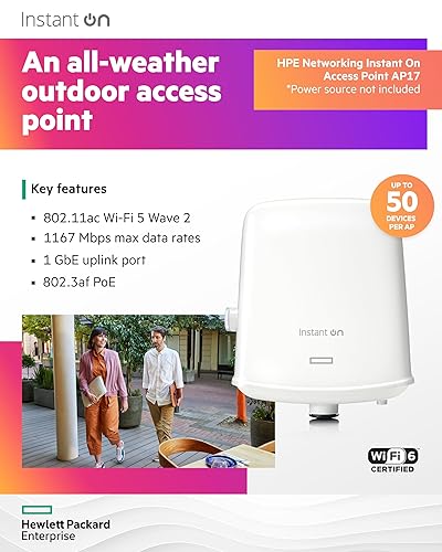 HPE Networking Instant On Access Point AP17 2x2 WiFi 5 Outdoor Wireless Access Point | Power Source Not Included | US Model (R2X10A)