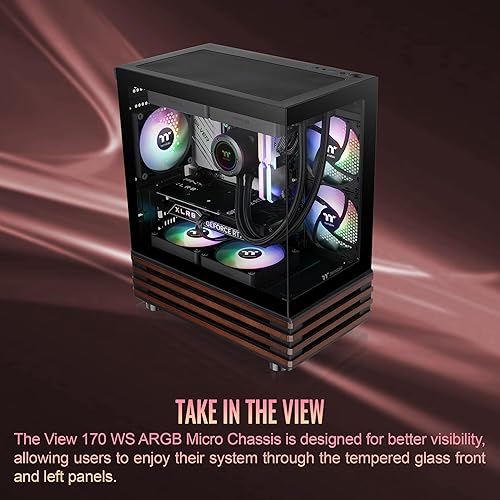 Thermaltake View 170 WS ARGB; Micro Chassis; Bottom Wood Trim; 3x120mm ARGB Lite Fans Included; 340mm GPU Clearance; 160mm Air Cooler Max Height; mATX/mITX; Black; CA-1Z4-00M1WN-WS