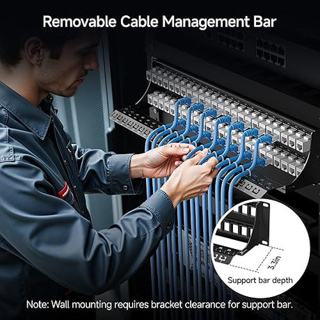 Cable Matters Rackmount or Wall Mount 2U 48 Port Keystone Patch Panel with Cable Management and Support Bar, 19-inch Blank Patch Panel for Keystone Jacks