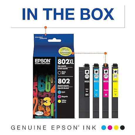 Epson T802XL-BCS DURABrite Ultra Black High Capacity and Colour Combo Pack Standard Capacity Cartridge Ink Black and Color Combo Pack Ink