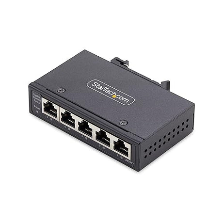 StarTech.com 5-Port Unmanaged Industrial Network Switch, 100/1000 Ethernet, DIN Rail/Wall-Mount, IP30, -40-167F, 9~60VDC, TAA