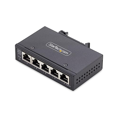 StarTech.com 5-Port Unmanaged Industrial Network Switch, 100/1000 Ethernet, DIN Rail/Wall-Mount, IP30, -40-167F, 9~60VDC, TAA