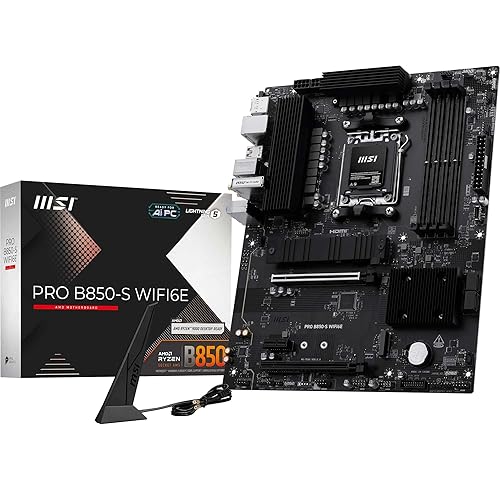 MSI PRO B850-S WIFI6E Motherboard, ATX - Supports AMD Ryzen 9000/8000 / 7000 Processors, AM5 - DDR5 Memory Boost (8200+ MT/s OC), PCIe 4.0 x16, M.2 Gen5, Wi-Fi 6E, 2.5G LAN