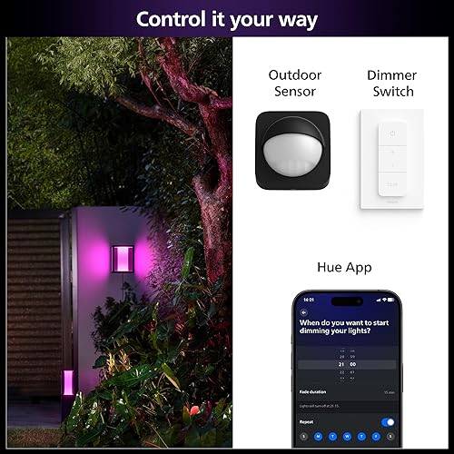 Philips Hue Impress Outdoor Wall Light Wide (Low-Volt), (240 x 190 mm) White & Color Light, Voice Control with Alexa, Apple Home & Google Assistant, Bridge Required?