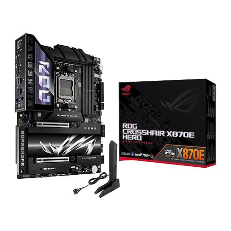 ASUS ROG Crosshair X870E Hero AMD X870E AM5 ATX Motherboard, Advanced AI PC Ready, 18+2+2 Power Stages, DDR5, PCIe® 5.0, 5X M.2, Wi-Fi 7, USB4®, AI Overclocking, Core Flex, PCIe Slot Q-Release Slim