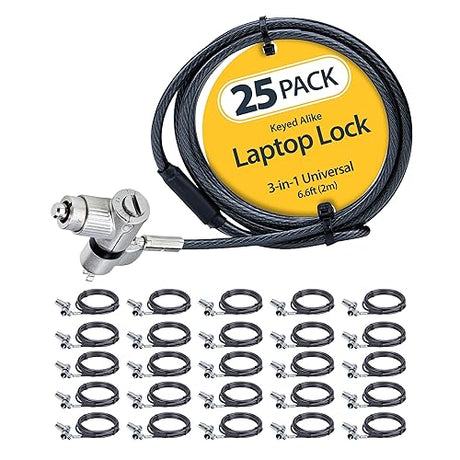 StarTech.com 25-Pack Universal Laptop Lock 6.6ft (2m), Keyed Alike Security Cable, Compatible with Noble Wedge/Nano/K-Slot Adjustable Like Keyed