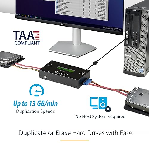 StarTech.com 1:1 Standalone Hard Drive Duplicator and Eraser, SAS and SATA HDD/SSD Cloner/Copier, Hard Drive Duplicator and Sanitizer, LCD Display, TAA Compliant (SATSASDUPE11) SATA/SAS