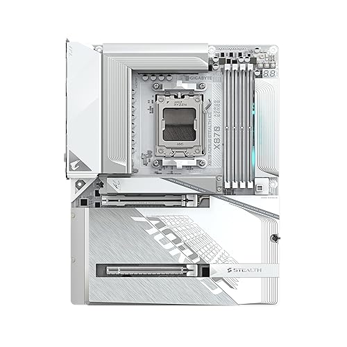 GIGABYTE X870 AORUS Stealth ICE AMD AM5 Motherboard, ATX, DDR5, 4X M.2, PCIe 5.0, 2xUSB-4,USB-C, WIFI7, 5GbE LAN, EZ-Latch