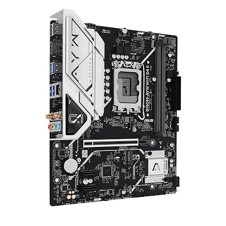 ASUS B760M-AYW WiFi D4 II Intel® B760 (LGA 1700) microATX mATX Motherboard, PCIe 5.0 x16 Support, Two M.2 Slots, DDR4, Realtek 2.5Gb Ethernet, Wi-Fi 6, HDMI, SATA 6 Gbps, Front USB 5Gbps, Aura Sync