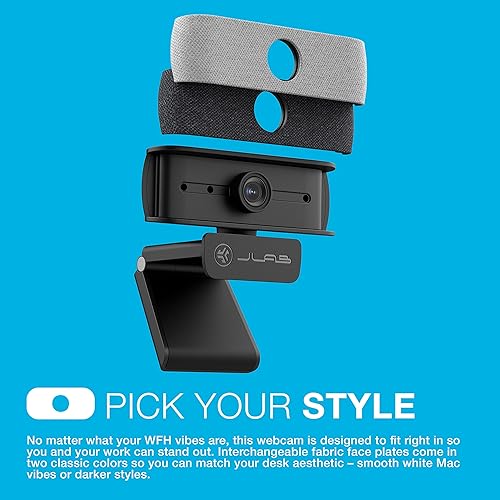 JLab JBuds Cam USB HD Webcam | Black with Optional White Faceplate | 1080P/30 FPS, 2.1 Megapixels | Auto-Focus | Dual Omni-Directional Microphones | Compatible with PC, Mac and Chromebook