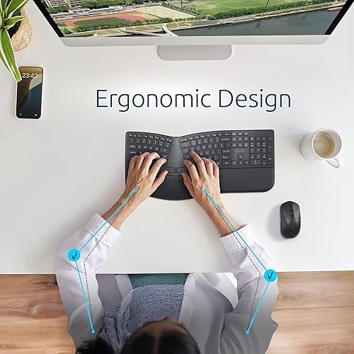 Kensington Pro Fit Ergo KB680 EQ Wireless Keyboard, Bluetooth & 2.4GHz Connection, Rechargeable, Ergonomic Design, Split-Keyboard (K72485NA)