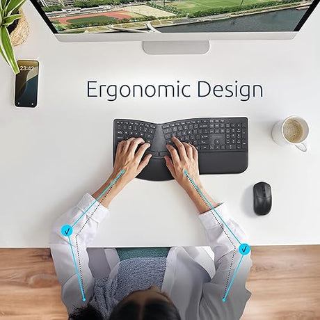 Kensington Pro Fit Ergo KB680 EQ Wireless Keyboard, Bluetooth & 2.4GHz Connection, Rechargeable, Ergonomic Design, Split-Keyboard (K72485NA)