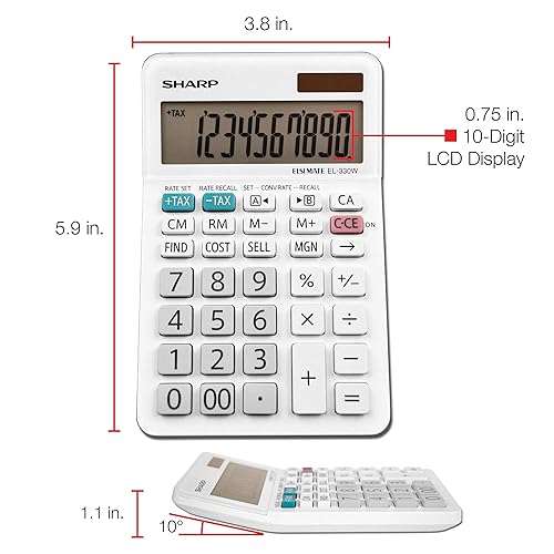 Sharp EL-330WB Standard Function Basic Desktop Calculator, Large Display, for Home and Office, Dual Power, Solar and Battery