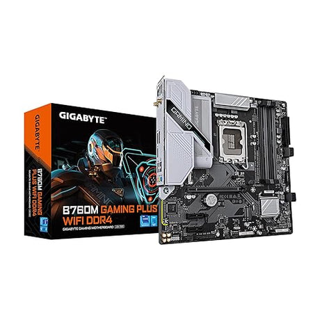 GIGABYTE B760M Gaming Plus WiFi DDR4 LGA 1700 Intel B760 M-ATX Motherboard with DDR4, 2* M.2, PCIe 4.0, Front USB 3.2 Gen 1 Type-C, WiFi 6 GbE LAN, Q-Flash Plus, PCIe EZ-Latch