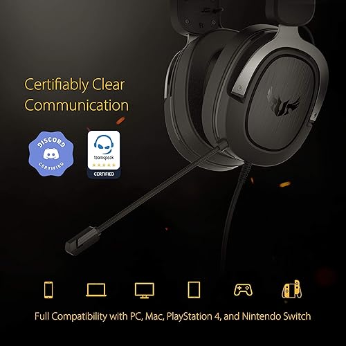 ASUS TUF H3 Gaming Headset H3 – Discord, TeamSpeak Certified |7.1 Surround Sound | Gaming Headphones with Boom Microphone for PC, PlayStation 4, Nintendo Switch, Xbox One, Mobile Devices