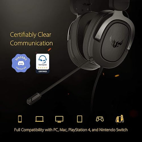 ASUS TUF H3 Gaming Headset H3 – Discord, TeamSpeak Certified |7.1 Surround Sound | Gaming Headphones with Boom Microphone for PC, PlayStation 4, Nintendo Switch, Xbox One, Mobile Devices