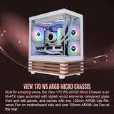 Thermaltake View 170 WS ARGB; Micro Chassis; Bottom Wood Trim; 3x120mm ARGB Lite Fans Included; 340mm GPU Clearance; 160mm Air Cooler Max Height; mATX/mITX; Snow; CA-1Z4-00M6WN-WS