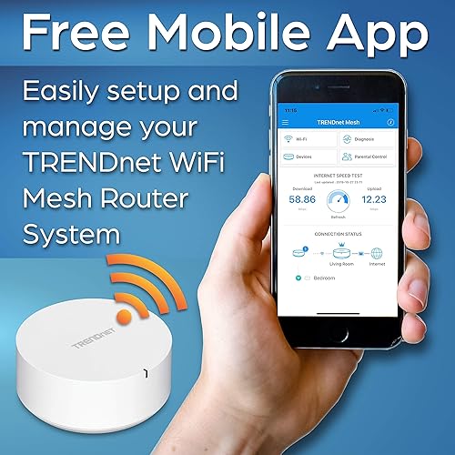 TRENDnet AC2200 WiFi Mesh Router System, TEW-830MDR2K,2 x AC2200 WiFi Mesh Routers, App-Based Setup, Expanded Home WiFi(Up to 4,000 Sq Ft. Home),Supports 2.4Ghz/5G,White