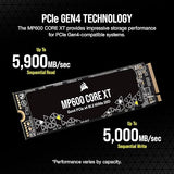 CORSAIR MP600 CORE XT 2TB M.2 PCIe Gen4 NVMe SSD – Up to 5900MB/s – QLC NAND – M.2 2280 – for PCIe 4.0 Notebooks and Desktops – Black 2TB MP600 CORE XT (Gen4)