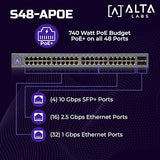 Alta Labs S48-APOE | 48-Port Fully Managed PoE+ Switch – 740W Power Budget | 32 1GbE PoE+ Ports | 16 2.5GbE PoE+ Ports | 4Gb SFP+ Uplinks |