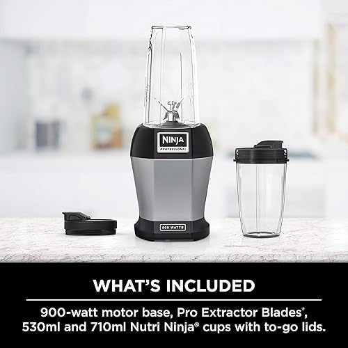 Ninja BL450C, Nutri Pro Personal Blender For Juices, Shakes & Smoothies, 18 and 24 Oz cups, Black/Silver, 900W (Canadian Version)