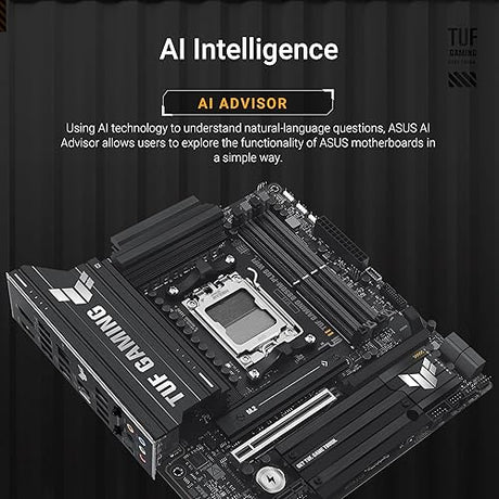 ASUS TUF Gaming B850M-PLUS WiFi AMD AM5 B850 mATX Motherboard, 14+2+1 80A DrMOS Stages, DDR5, PCIe 5.0, 3X M.2, Wi-Fi 6E, 2.5Gb LAN, DP, HDMI™, USB 10Gbps & 20Gbps Type-C®, BIOS Flashback™, Aura Sync