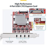 StarTech.com 4-Port USB-C 10Gbps PCIe Card, 4X Independent USB 3.2 Controllers, PCI Express 3.0, Standard Profile, TAA