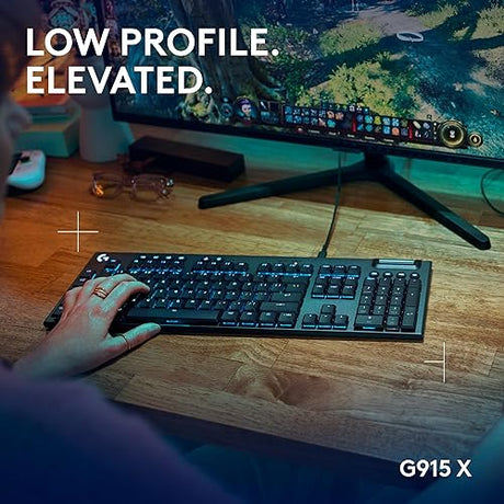 Logitech G915 X Low-Profile Wired Mechanical Gaming Keyboard, Double-Shot PBT Keycaps, Fully Programmable Keys, RGB Lighting, Aluminum Finish, GL Brown Tactile Switches - PC/Mac Black Full-Size Wired Tactile