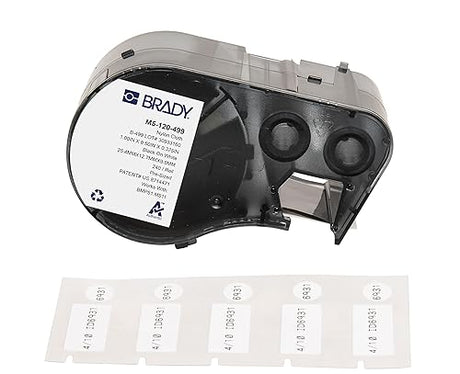 Brady Authentic (M5-120-499) Aggressive Adhesive Multi-Purpose Nylon Labels 0.5 x 1 x 0.375 Dia Black on White, 240 Labels. for use with The BMP51 and M511 Label Printers Nylon Cloth Black on White 25,40 mm (W) x 12,70 mm (H) x 9,53 mm (Dia)