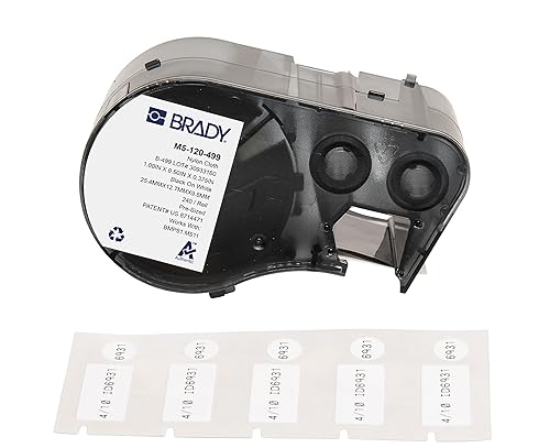 Brady Authentic (M5-120-499) Aggressive Adhesive Multi-Purpose Nylon Labels 0.5 x 1 x 0.375 Dia Black on White, 240 Labels. for use with The BMP51 and M511 Label Printers Nylon Cloth Black on White 25,40 mm (W) x 12,70 mm (H) x 9,53 mm (Dia)