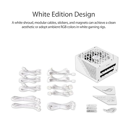 ASUS ROG Strix 850W White Edition PSU, Power Supply (ROG heatsinks, Axial-tech Fan Design, Dual Ball Fan Bearings, 0dB Technology, 80 Plus Gold Certification, Fully Modular Cables, 10-Year Warranty)