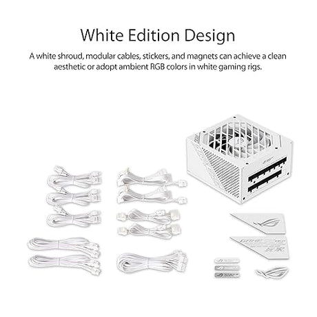 ASUS ROG Strix 850W White Edition PSU, Power Supply (ROG heatsinks, Axial-tech Fan Design, Dual Ball Fan Bearings, 0dB Technology, 80 Plus Gold Certification, Fully Modular Cables, 10-Year Warranty)