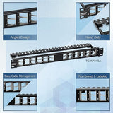 TRENDnet 24-Port Blank Angled Keystone Shielded 1U Patch Panel, TC-KP24SA, STP, Cat6A, Cat5, Cat5e, Cat6, 19” Rackmount Design, Black