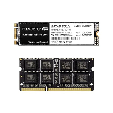 TEAMGROUP MS30 512GB TLC M.2 2280 SATA III SSD Read/Write 530/430 MB/s TM8PS7512G0C101 Bundle with Elite SODIMM DDR3 8GB 1600MHz CL11 Lapktop Memory TED3L8G1600C11-S01