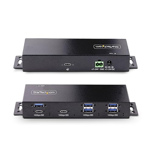 StarTech.com 7-Port Industrial USB 10Gbps Hub with Power Adapter, Metal, Mountable, 5X USB-A/2x USB-C Downstream Ports, TAA