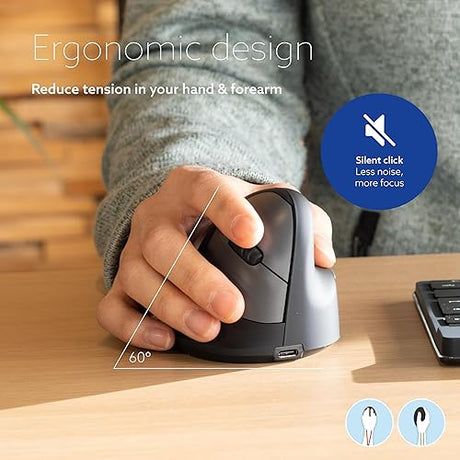 R-Go HE Break Ergonomic Mouse, for Small Hands, Bluetooth 5.0, with Anti-RSI Software, Prevention Mouse Arm/Tennis Elbow(RSI Syndrome), Vertical Ergo Mouse for Windows/Mac, Black