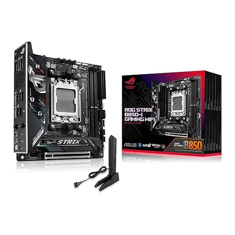 ASUS ROG Strix B850-I Gaming WiFi AMD AM5 B850 Mini-ITX mITX Motherboard 10+2+1 Stages, DDR5, 2.5G LAN, WiFi 7, 2X M.2, PCIe® 5.0 x16, USB 20Gbps Type-C®, AI Overclocking, AI Networking II, Aura Sync