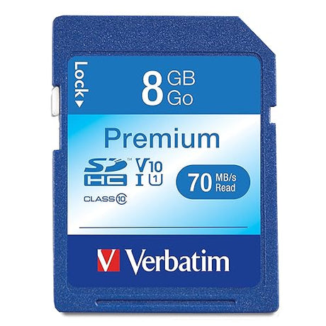 Verbatim 8gb Premium Sdhc Memory Card, Uhs-1 V10 U1 Class 10, Up To 70mb/s Read Speed